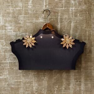 Champagne Gem and Rhinestone Flower Earrings / Pierced